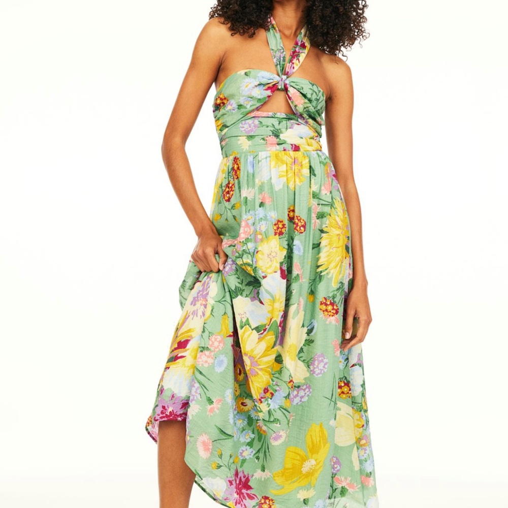 - Halter floral cutout dress